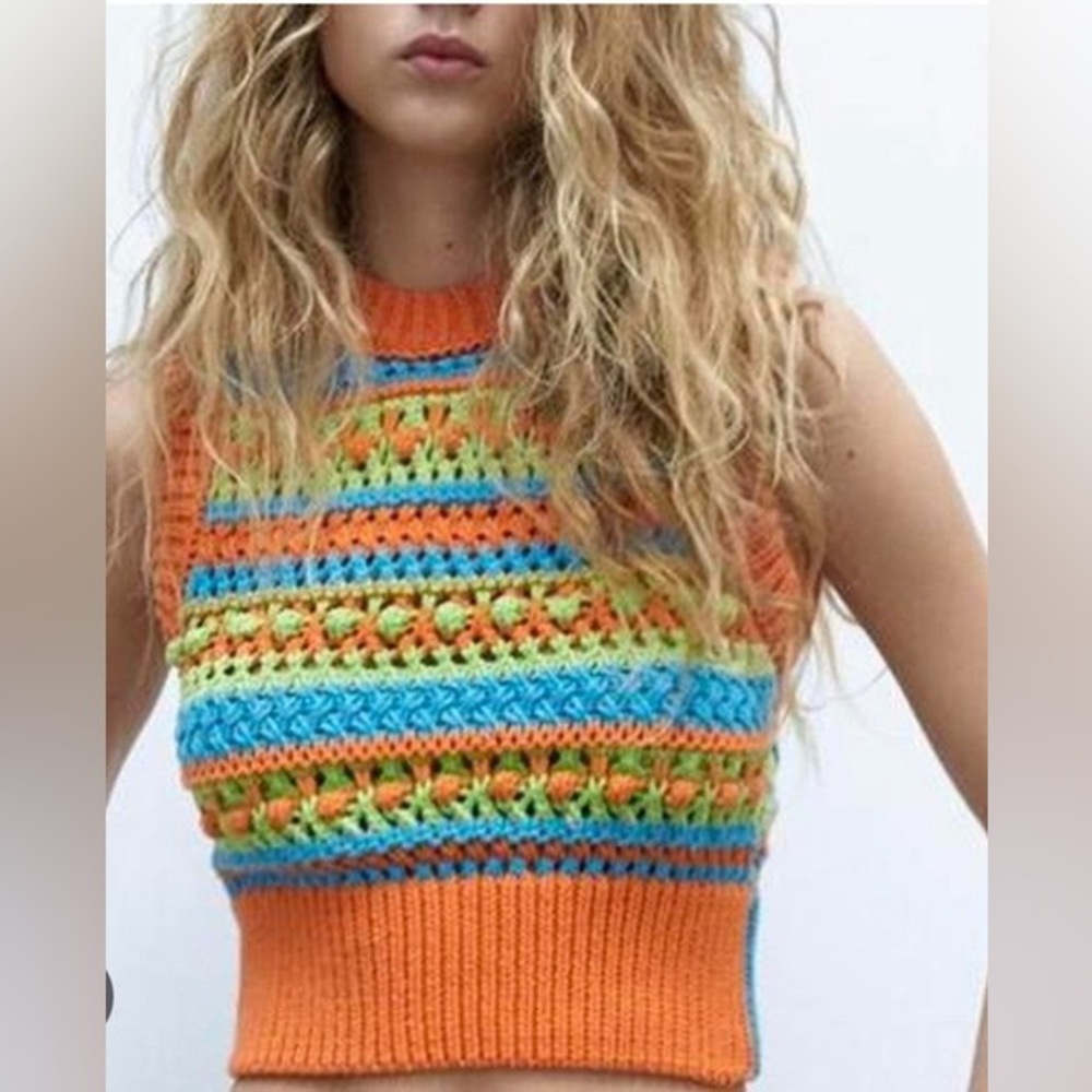 NWOT Zara Colorful Knit Sweater Vest, size M
